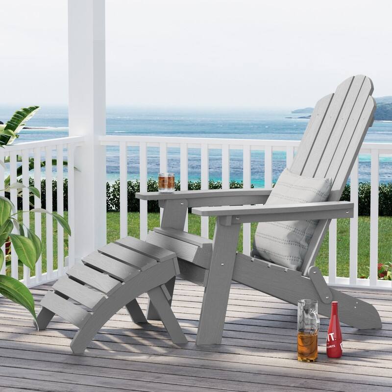 WINSOON 2-Piece All Weather HIPS Outdoor Folding Adirondack Chair with Ottoman