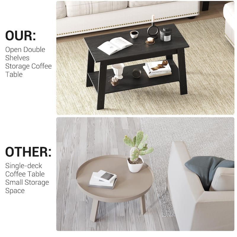 2-Tier Industrial Coffee Table with Storage Shelf