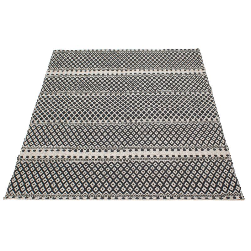 ECARPETGALLERY Hand Tufted Sienna Black Wool Rug - 5'7 x 7'4