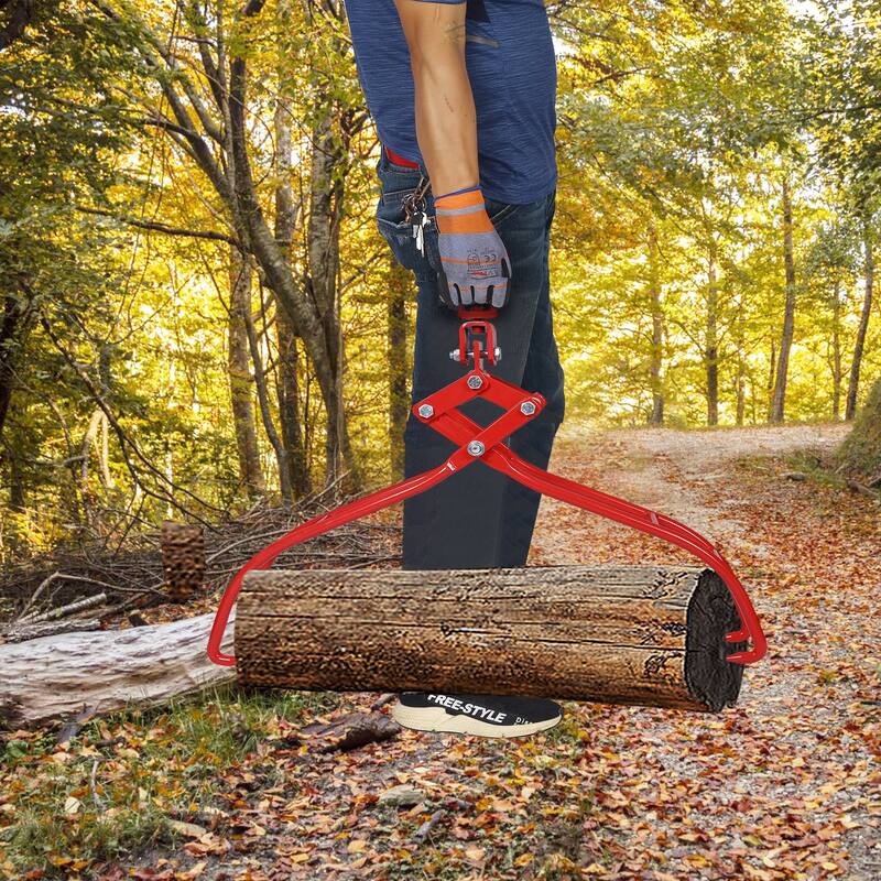 36 in. Heavy Duty Solid Steel 4 Claw Lumber Log Lifting Logging Tongs Grabber - Red