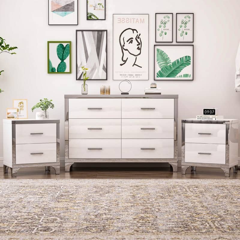 3-Piece/2-Piece Bedroom Set, 6-Drawer Dresser/Armoire 4-Drawer Dresser with Nightstand, Black/White