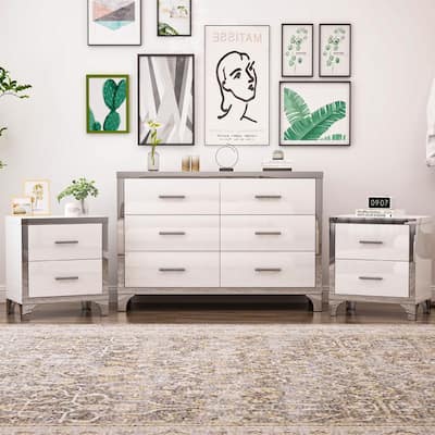 3-Piece/2-Piece Bedroom Set, 6-Drawer Dresser/Armoire 4-Drawer Dresser with Nightstand, Black/White