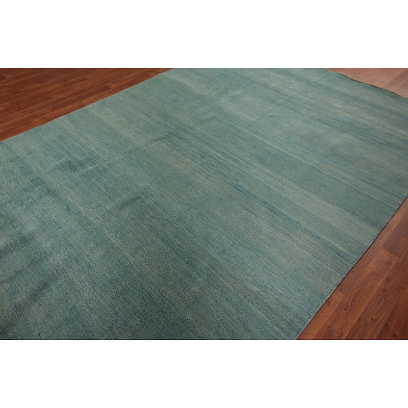 Aqua Blue Gabbeh Modern Area Rug Handmade Wool Carpet - 6'6" x 9'7"