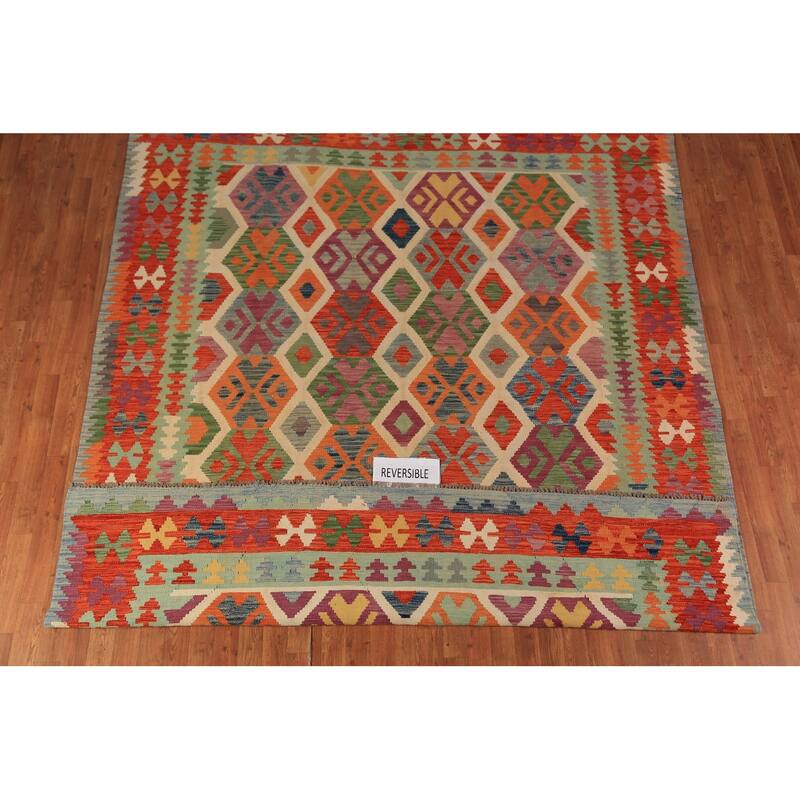 South Western Style Kilim Oriental Rug Hand-Woven Wool Carpet - 8'1"x 9'9"