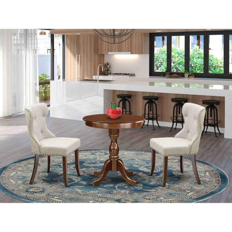 3-Piece Mahogany Finish Solid Wood Top - Dining Room Set - Seats 4