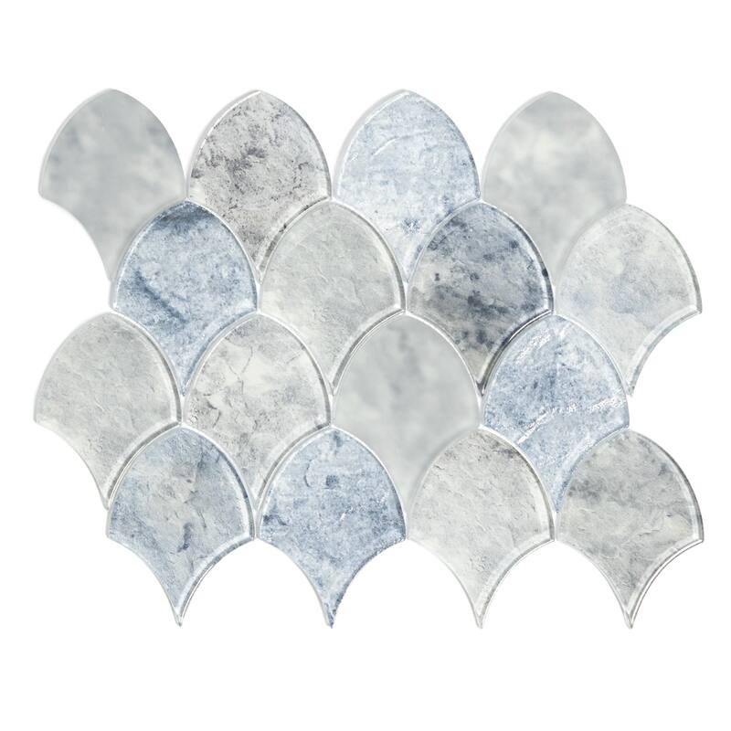 Seashell 12x13 Cyan Frosted Glass Fish Scale Mosaic Tile - Wall & Backsplash