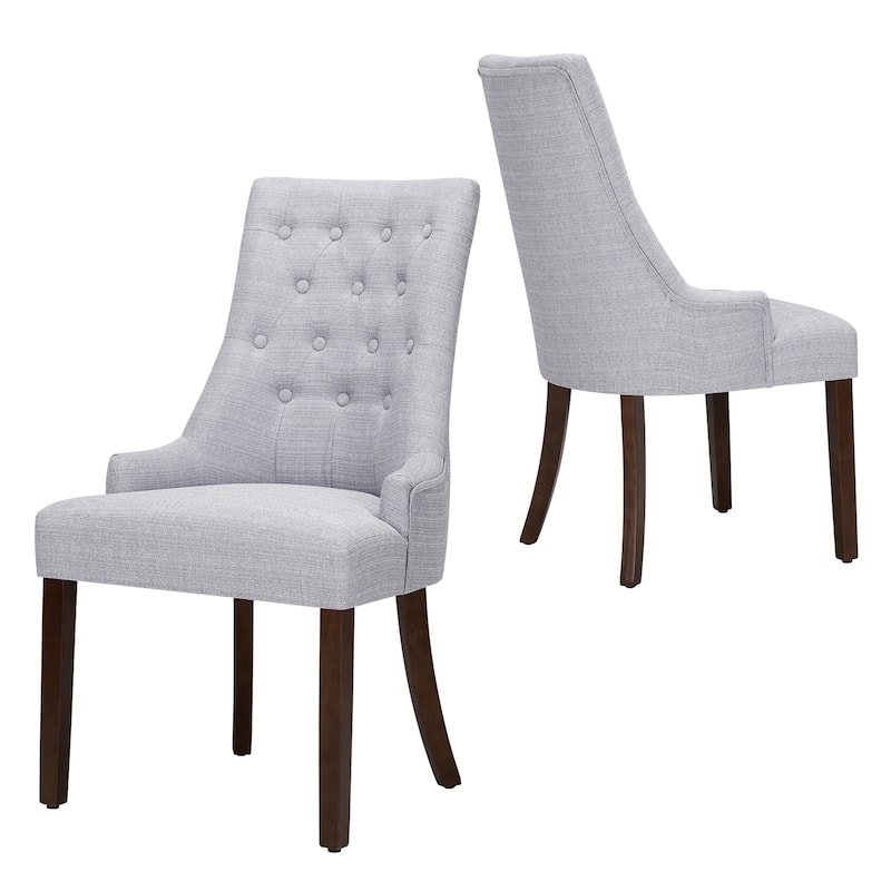 Wingback Upholstered Dining Chairs Set of 2, Fabric Side Dining Room Chairs with Tufted Button - Set of 2 - LightGrey