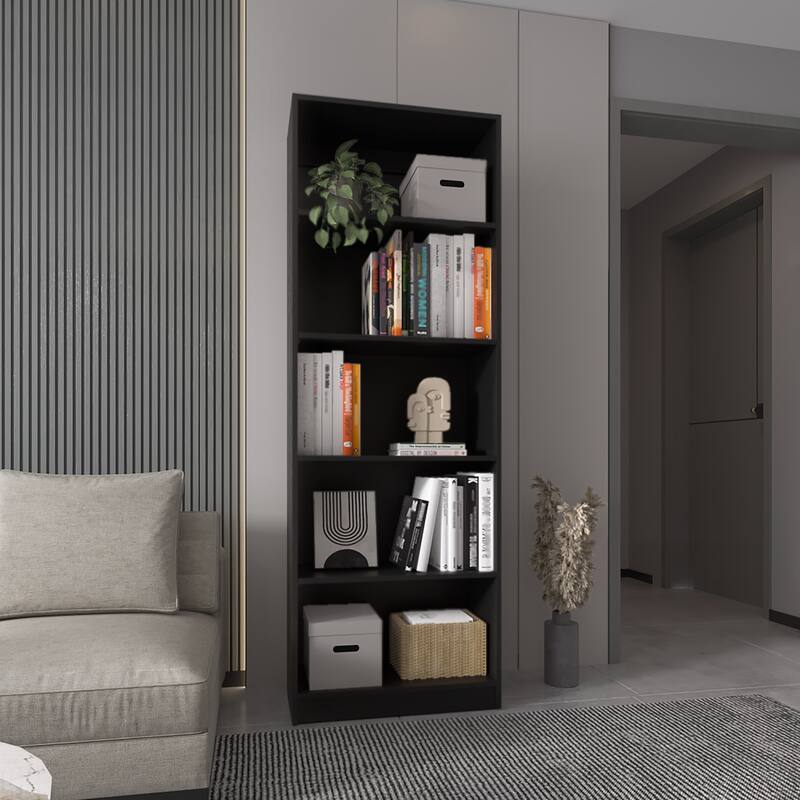 Dam Bookcase with Open Storage and 5 Shelves - Black