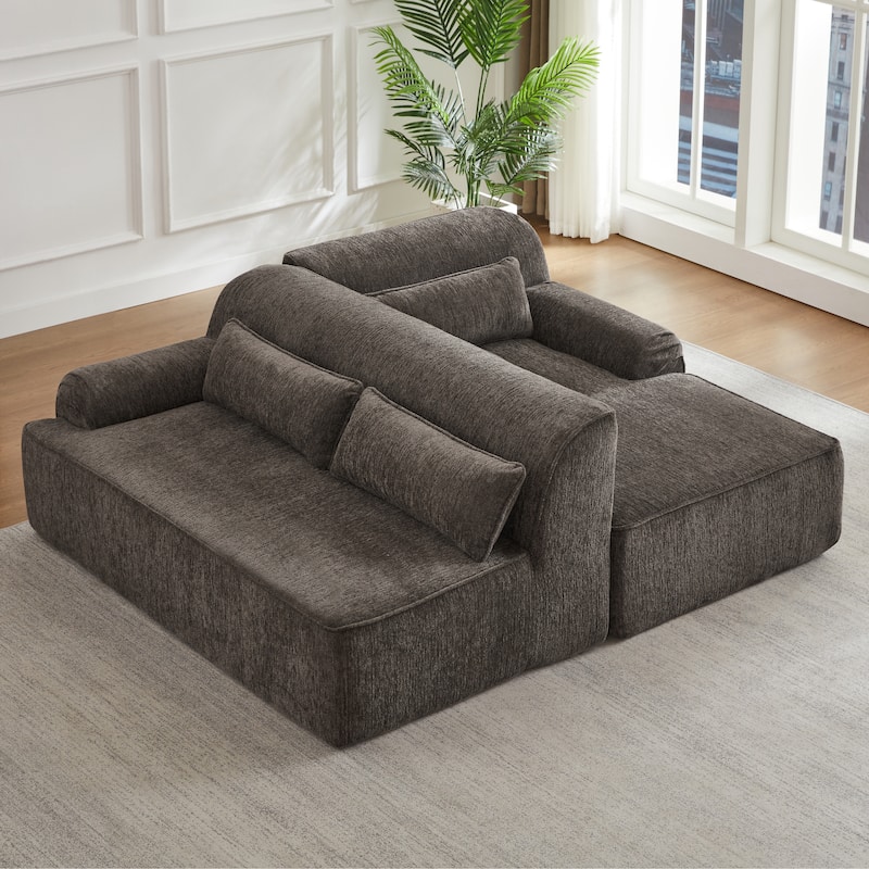 Floor Standing Chenille L-shape Chaise Sectional Sofa with Side Pocket