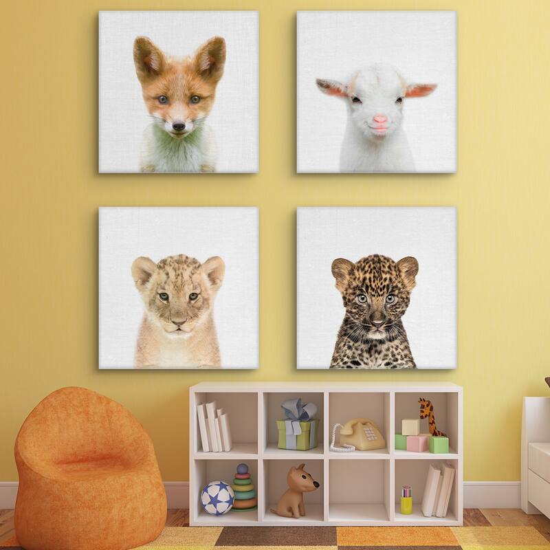 Baby Fox Square, Baby Goat, Baby Lion, Leopard by Tai Prints Canvas Art Prints