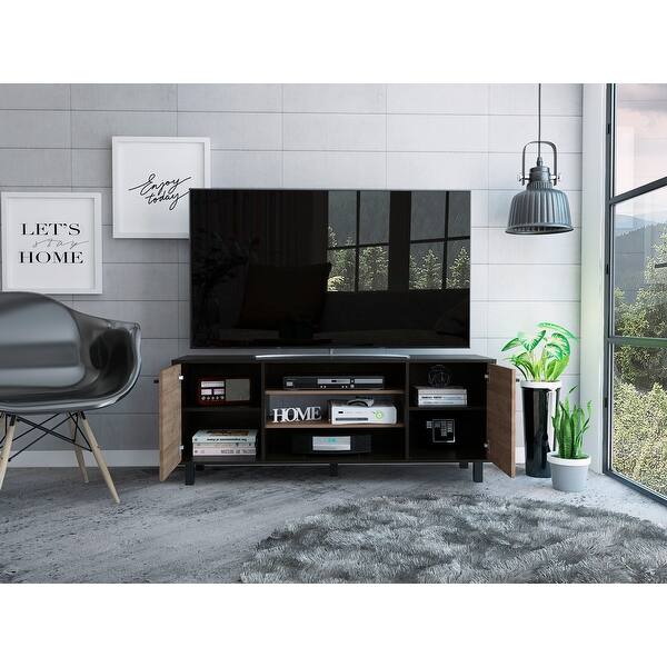 Modern TV Stand Media Cnsole Entertainment Center with 3 Shelves and 2 Bed Bath