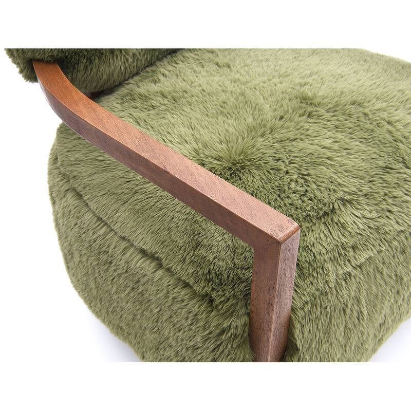 1pc Accent Chair Raked Wooden Arms Tight Back And Seat Soft Faux Fur Contemporary Living Room Furniture
