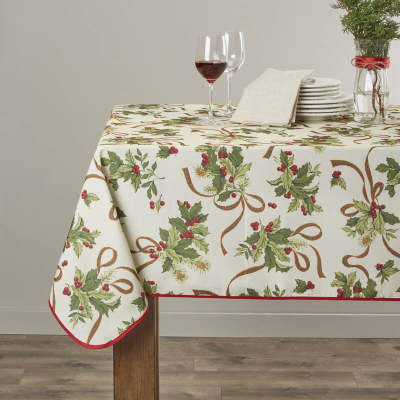 Violet Linen Holiday Seasonal Christmas Ribbons Tablecloth - 60" X 102