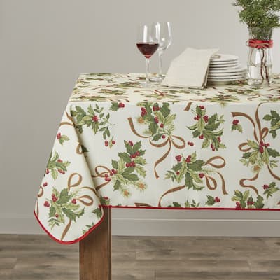 Violet Linen Holiday Seasonal Christmas Ribbons Tablecloth