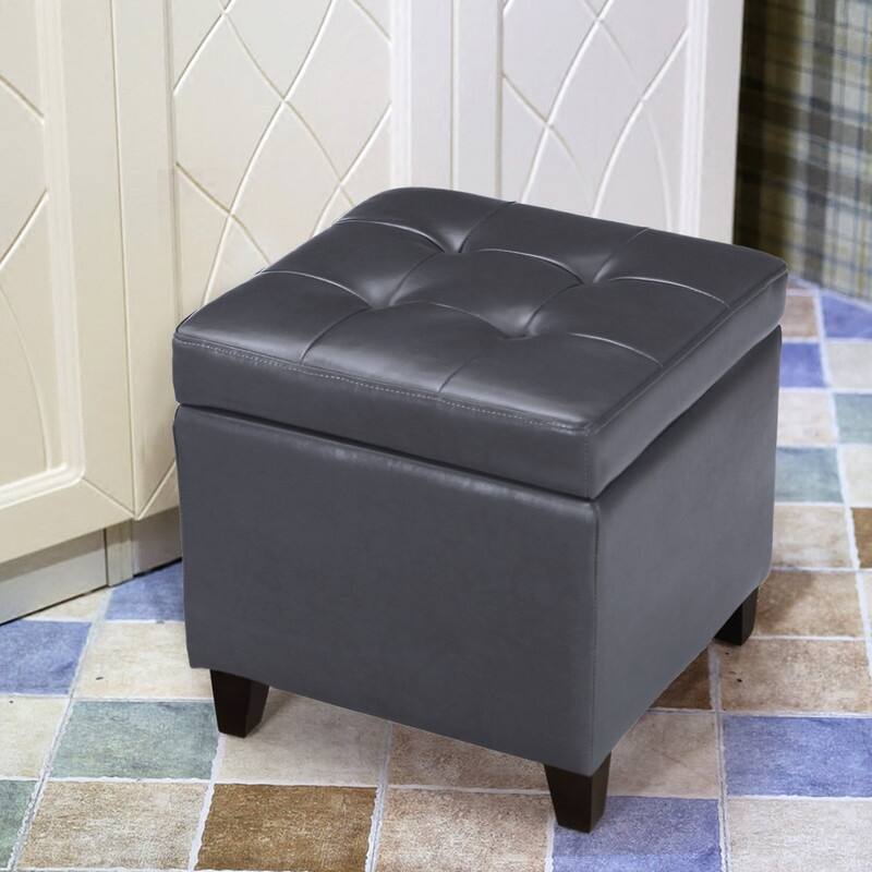 Adeco Bonded Leather Square Tufted Cubic Cube Storage Ottomans