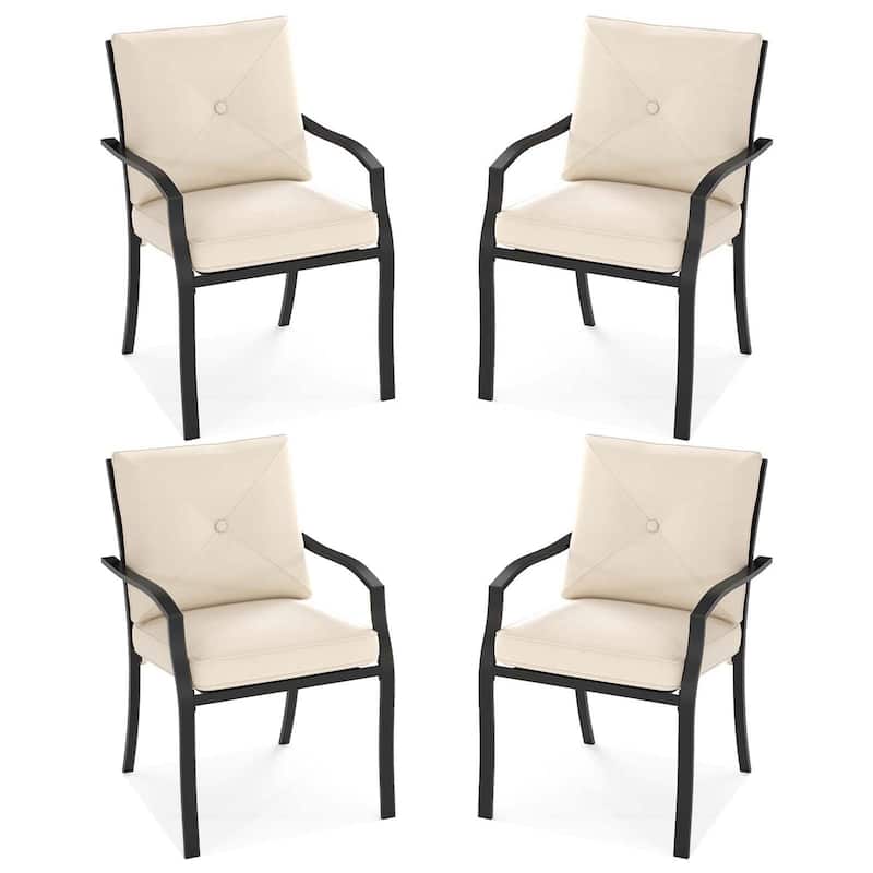Gymax Outdoor Patio Dining Chair Set of 4 Stackable Garden Chairs with - Beige - 4-Piece