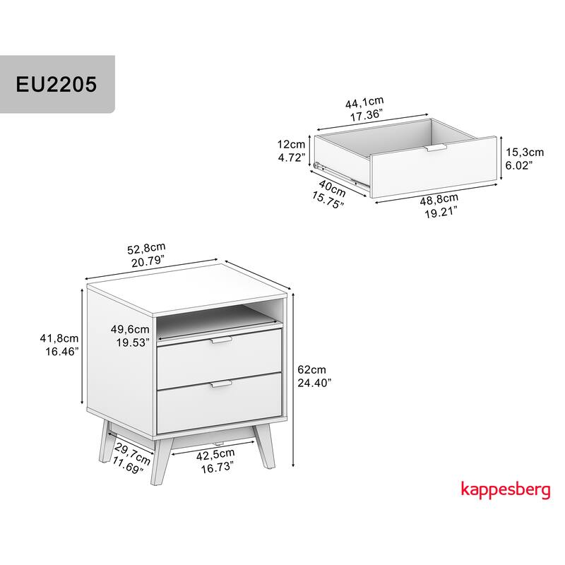Kappesberg Denver 2-Drawer Nightstand (set of 2) - for Bedroom