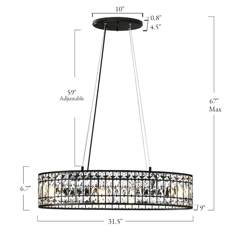 Modern 4-Light Black Crystal Chandelier Island Lights for Dining Room Kitchen Island - L31.5" x W9" x H67"