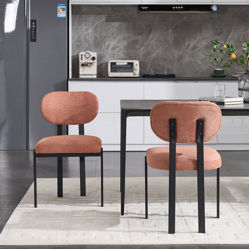 Mid-Century Fabric Upholstered Dining Chairs Set of 2, with Black Metal Frame