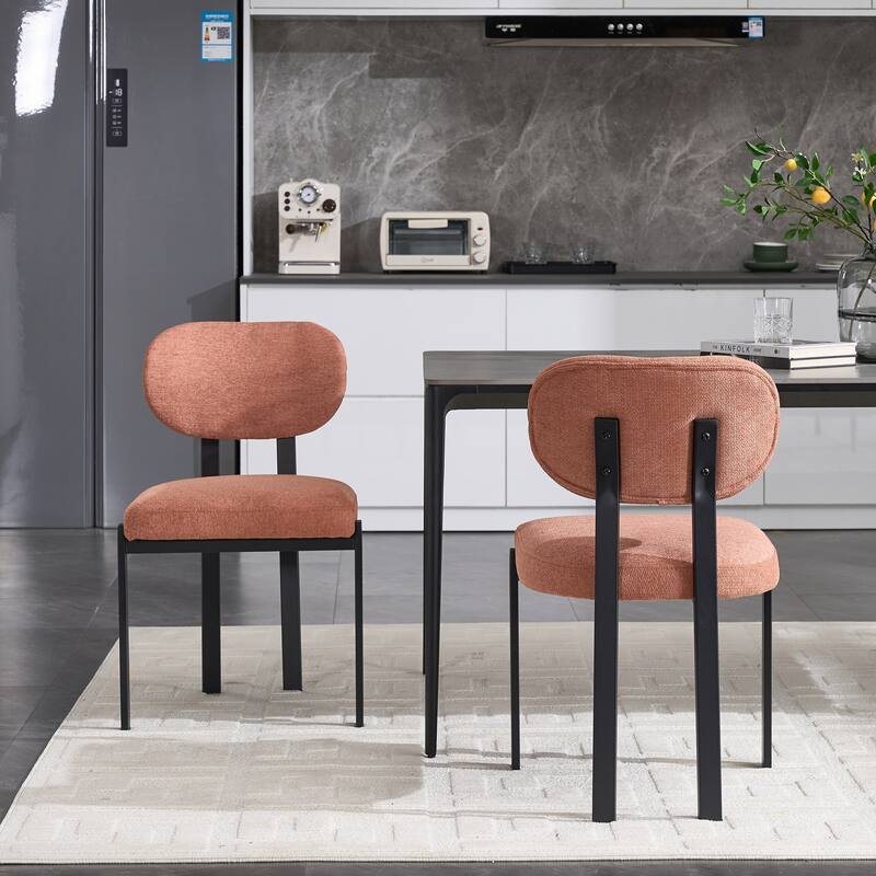 Modern Dining Room Chairs Set of 2, Mid-Century Upholstered Boucle Kitchen Dining Chairs with Metal Legs