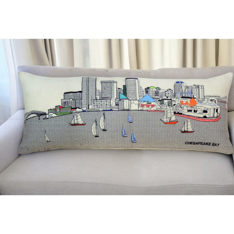 HomeRoots 35" White Baltimore Daylight Skyline Lumbar Decorative Pillow - Bed Rest