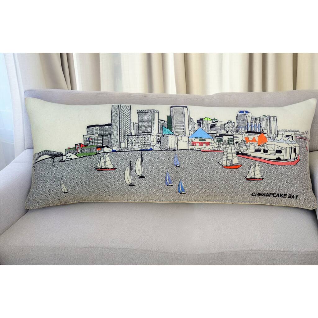 HomeRoots 35" White Baltimore Daylight Skyline Lumbar Decorative Pillow