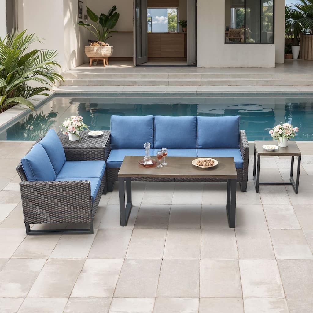 Gymojoy 5 Person All-Weather Wicker Outdoor Conversation Set Seating Group With Side Table And Storage Box