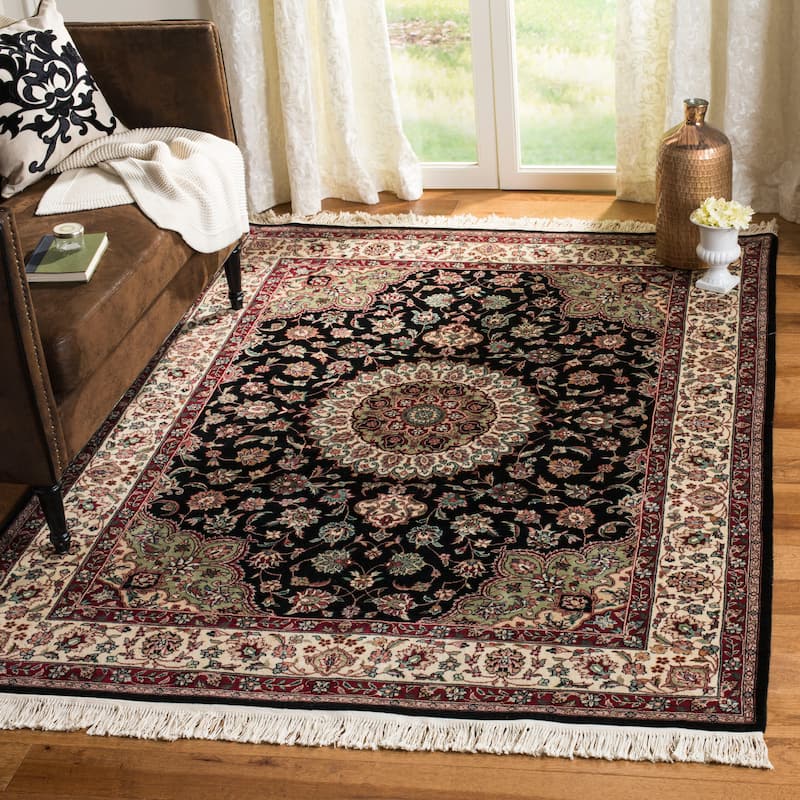 SAFAVIEH Royal Kerman Hand-Knotted Sibyl Traditional Wool Rug - 6' x 9' - Black/Ivory