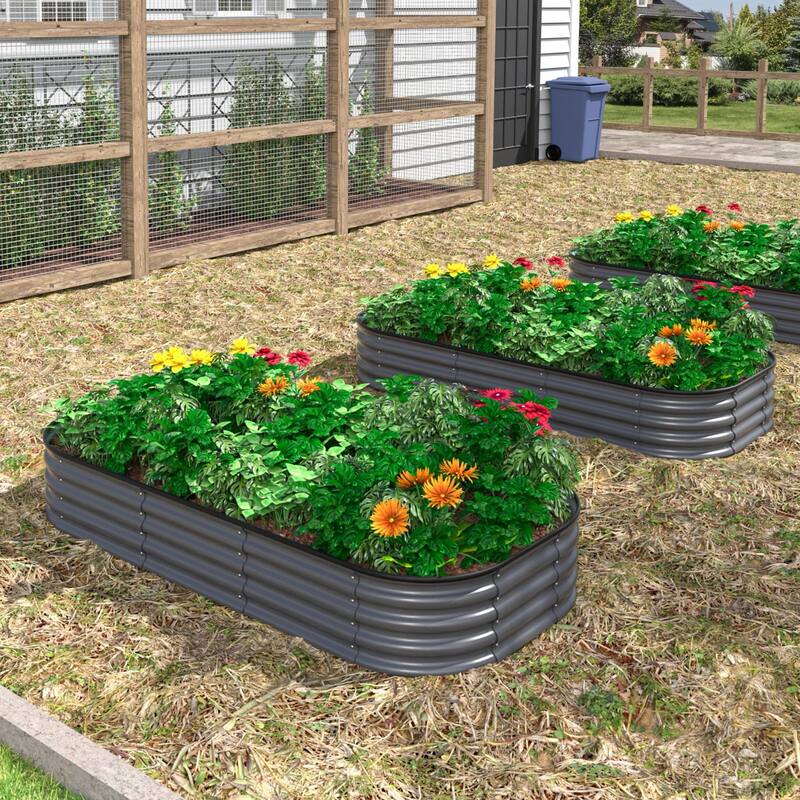 VEIKOUS 11.2" High Modular Metal Raised Garden Bed Kit, Customizable Outdoor Planter Box for Vegetables & Flowers
