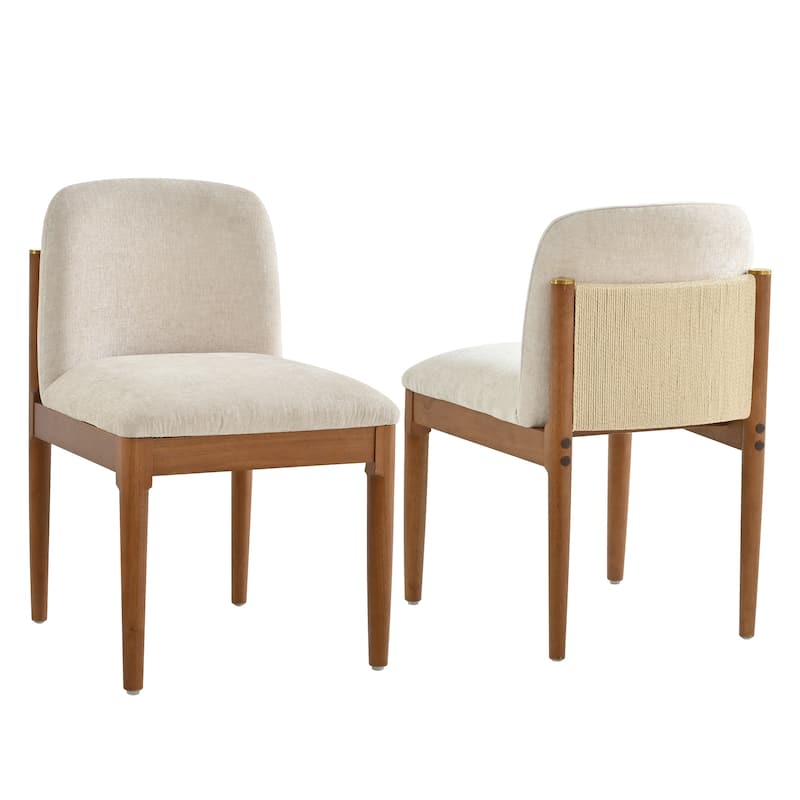Christopher Knight Home - Modern Rubberwood Dining Chairs with Woven Rope Backrest