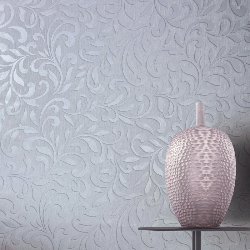 Galerie Wallcoverings Leafy Scroll Damask Vinyl on Non-woven Metallic Wallpaper Roll