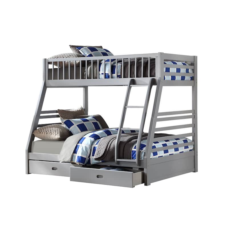 Transitional Twin Size Bunk Bed with Vertical Slats and Angled Ladder,Gray
