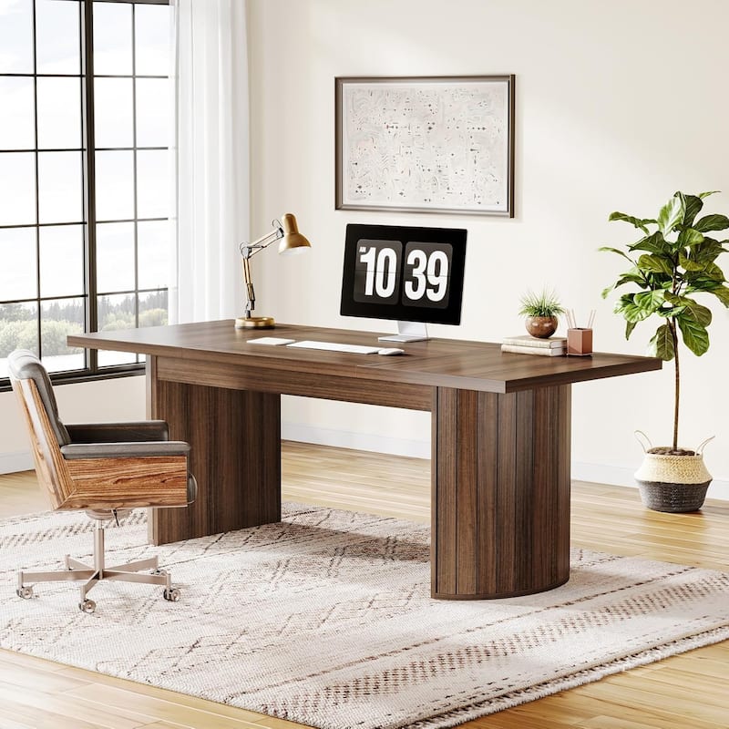 Brown Wood 78.7 Inches Long Computer Desk Large Executive Desk