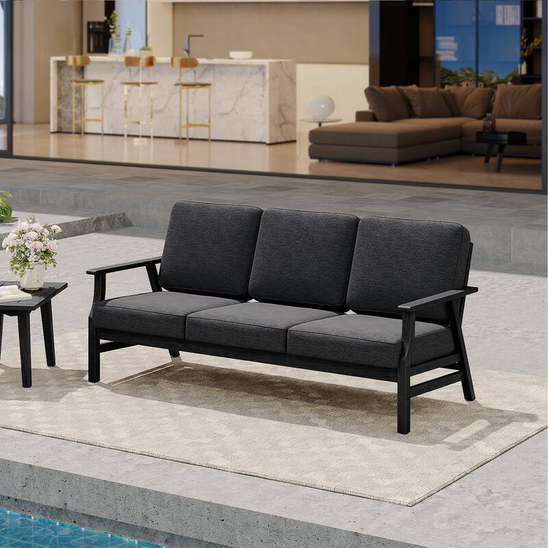 Casual Wood Cushioned 5-Piece Outdoor Patio Conversation Set