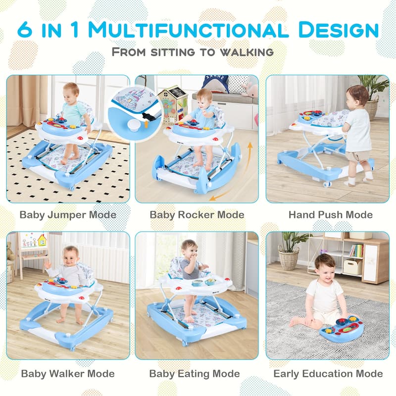 6 in 1 Foldable Baby Walker with Adjustable Height - 28" L x 24" W x 19.5" H