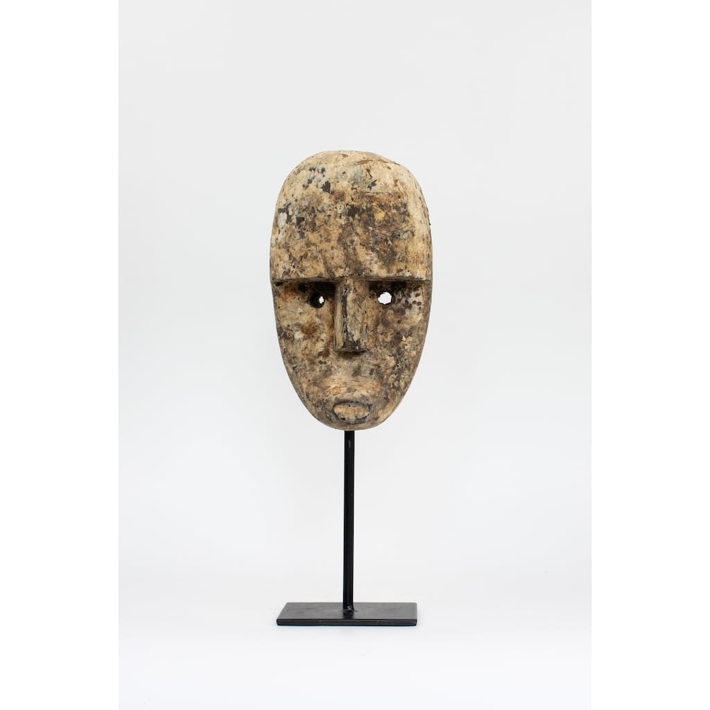 Wooden Primitive Tribal Timor Ancestral Mask with Head Carving on Stand Statue Hand Carved Sculpture Handmade Figurine Gift