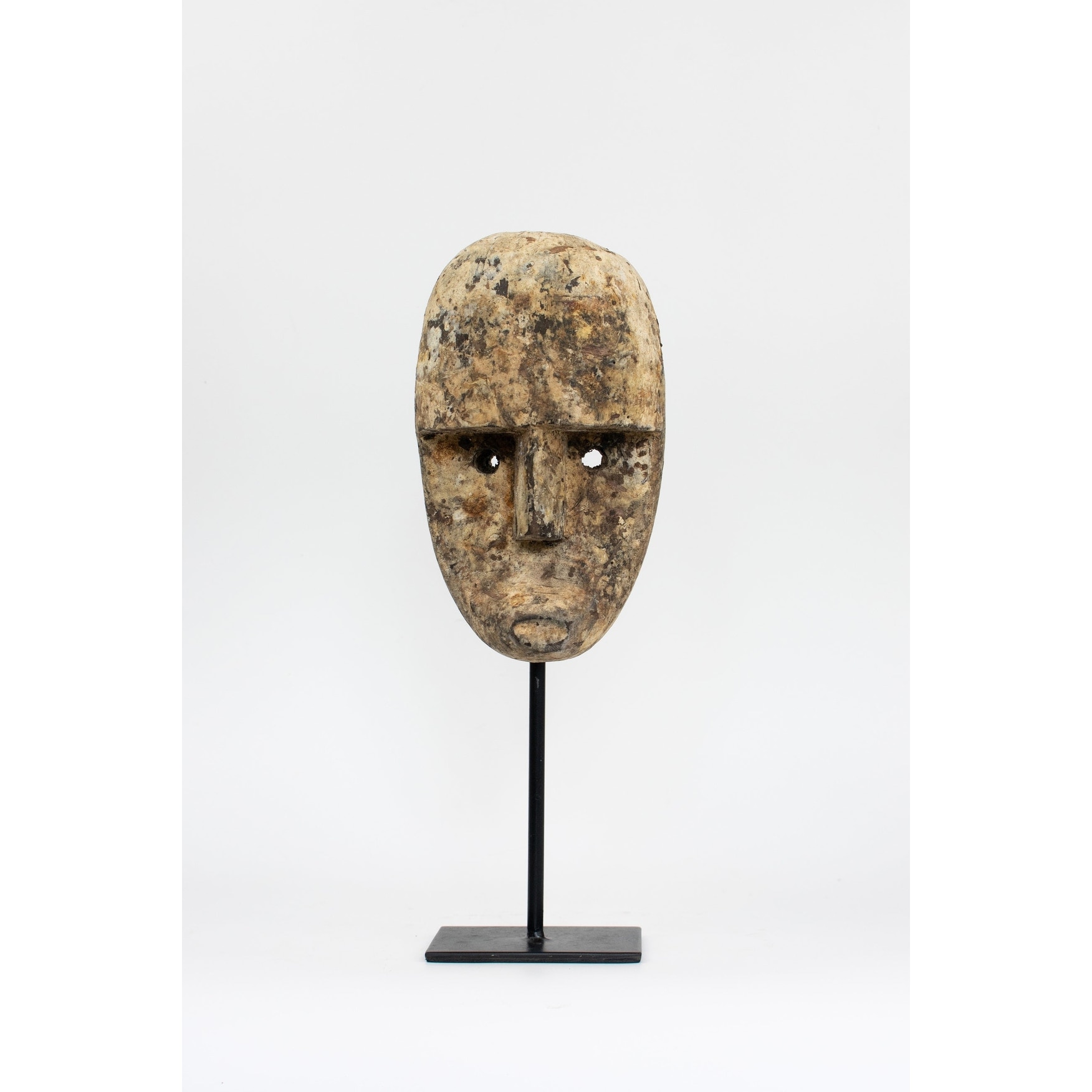 Wooden Primitive Tribal Timor Ancestral Mask with Head Carving on Stand Statue Hand Carved Sculpture Handmade Figurine Gift