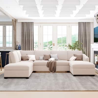 Modern Large U-Shape Sectional Sofa, Double Extra Wide Chaise Lounge Couch
