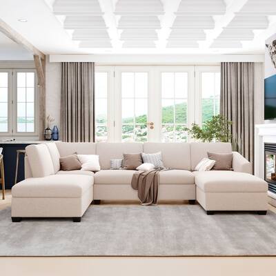 Modern Style Large Upholstered U-Shape Sectional Sofa, Double Extra Wide Chaise Lounge Couch