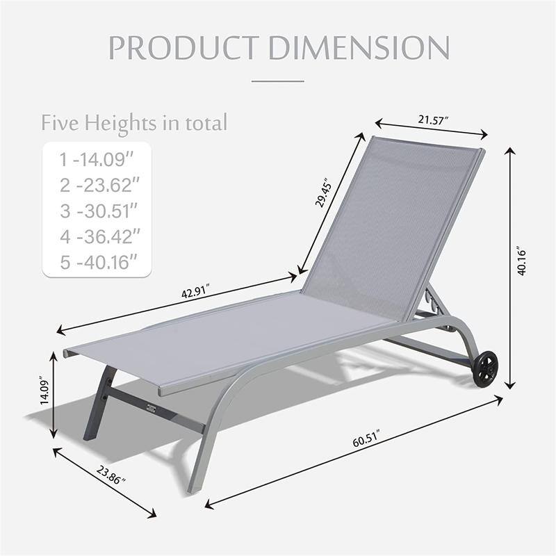 Outdoor Chaise Lounge Set (2 Piece),5 Position Adjustable Pool Chairs with Wheels for Patio, Backyard