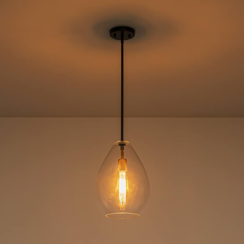 1-Light Modern Industrial Kitchen Island Pendant Light with Clear Olive-Shaped Glass Shade