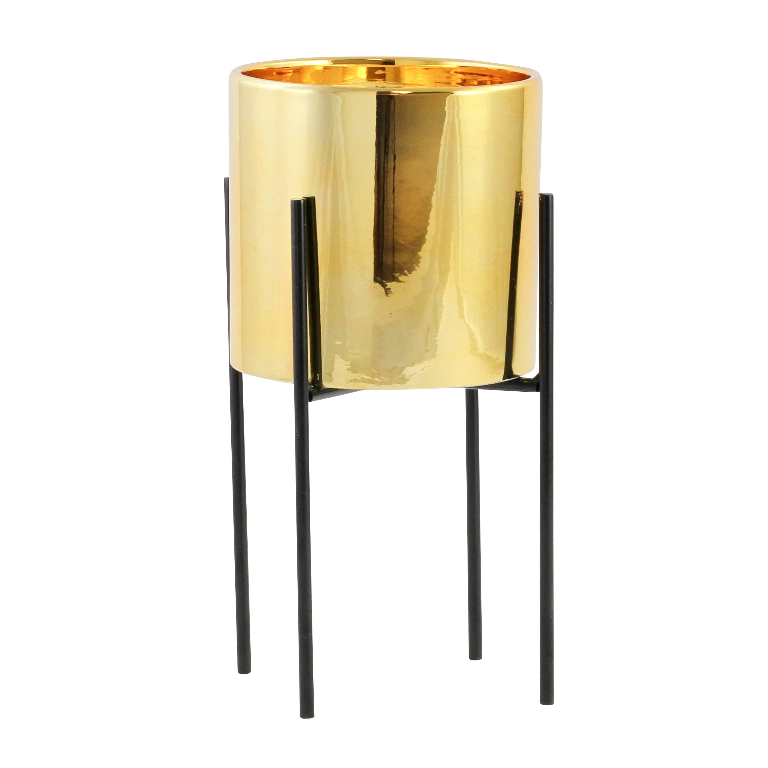 Lonnie Mid Century Ceramic Planter Gold 13 H X 6 5 W X 6 5 D Inside Pot 5 5 H X 6 W On Sale Overstock 22466184