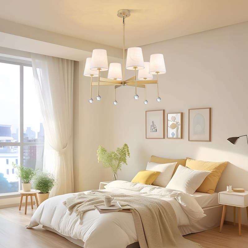 Starsky 6 - Light Dimmable Classic / Traditional Chandelier With White Linen Shades