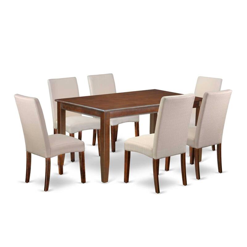 HomeStock 7-Piece Rectangle Mahogany Finish Solid Wood Top Dining Table with 6 Parson Chairs with Lattice Back