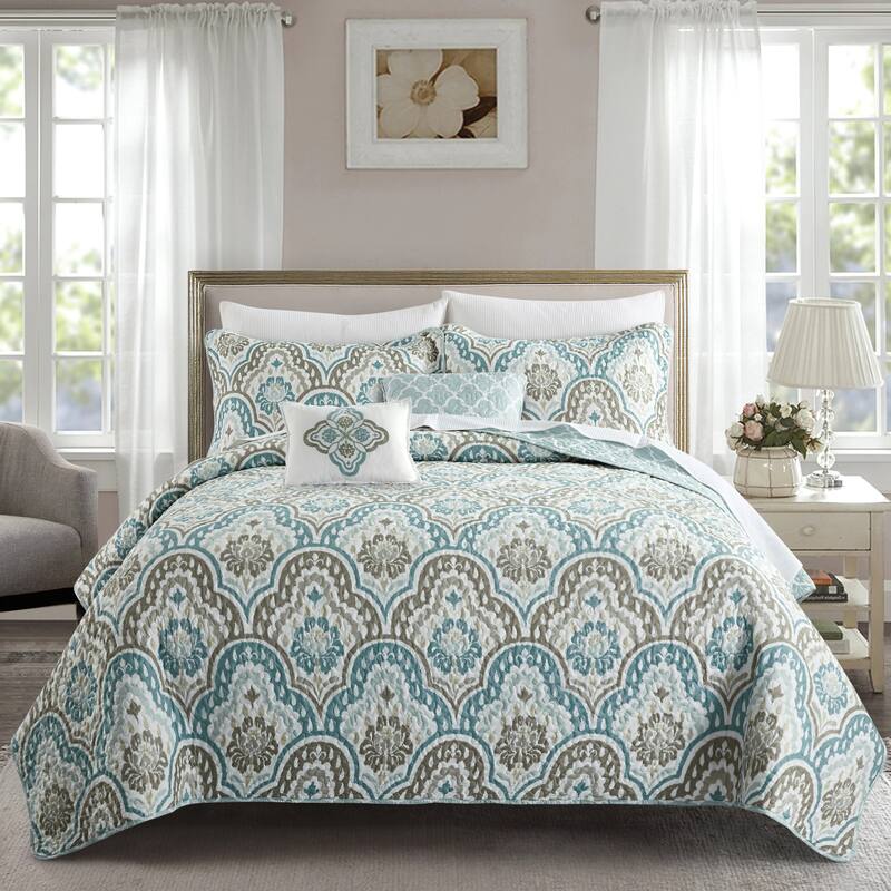 Ikat Blue 5-piece Coverlet Set