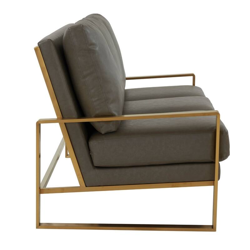Jefferson Modern Leather Upholstered 3 Seater Loveseat Sofa Chair in Brushed Gold Steel Base with Armrest Removable Cushion