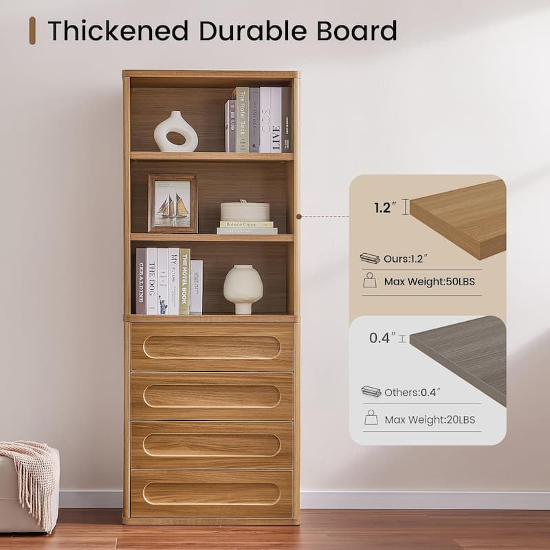 Bookcase with 4 Drawers 72.1" Tall Bookshelf with 3 Storage Shelves