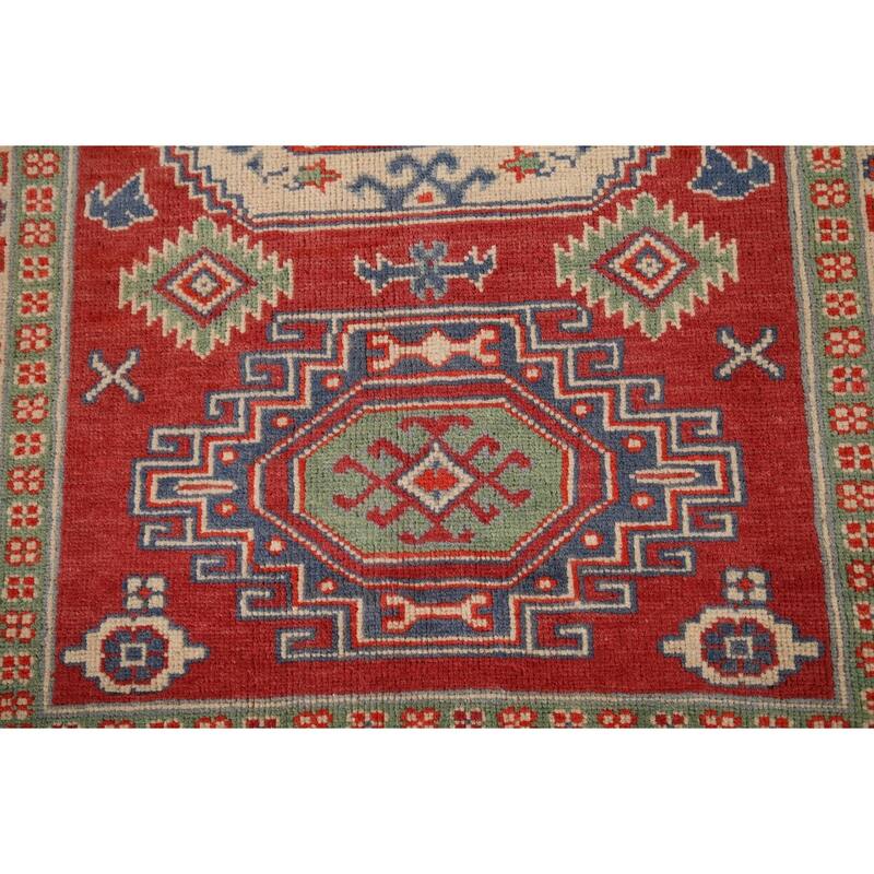 Kazak Foyer Rug Hand-Knotted Wool Carpet - 3'3" x 4'6"