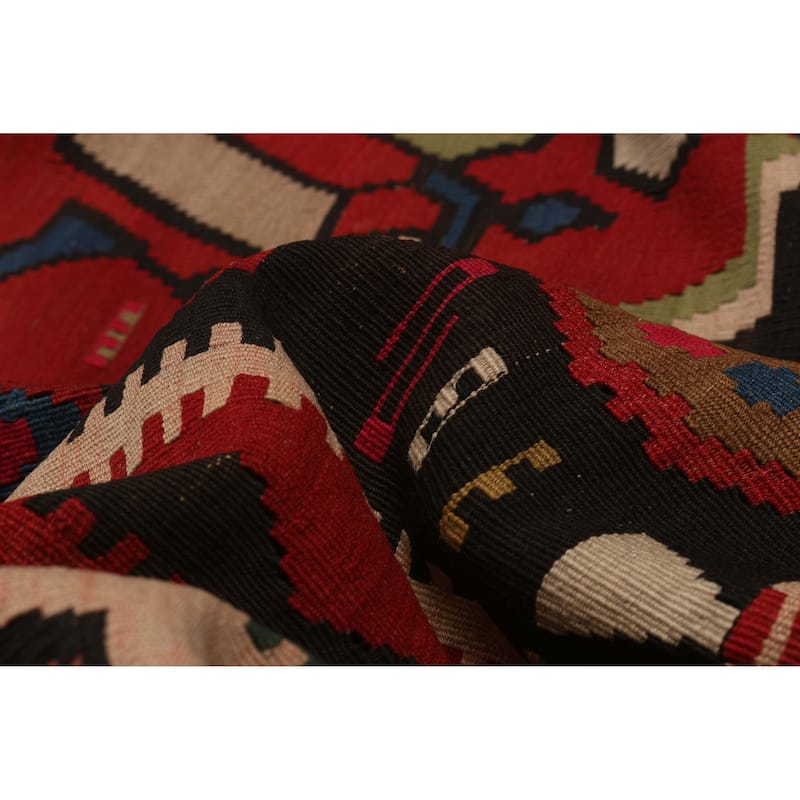ECARPETGALLERY Flat-Weave Yoruk Black, Red Wool Kilim - 7'0 x 12'9