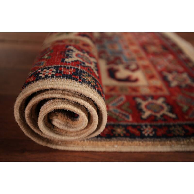 Geometric Kazak Accent Rug Hand-Knotted Wool Carpet - 2'0" x 3'0"